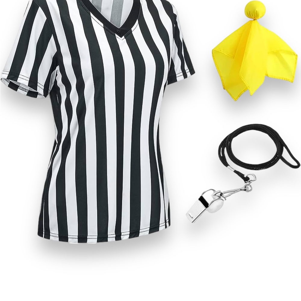 Women’s black and white referee v neck - Picture 2 of 5